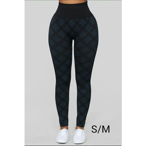 Women's Fleece Lined Leggings Hi Rise Thermal Fleece Tights Black Navy S/M NWOT - Picture 1 of 6